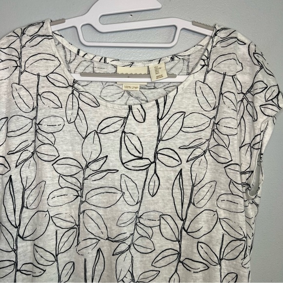 Cynthia Rowley Womens 100% Linen T Shirt Leaves White Sz L Basic Lightweight - Picture 4 of 9